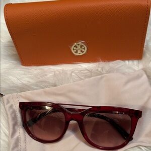 Tory Burch Burgundy Sunglasses with Orange Case